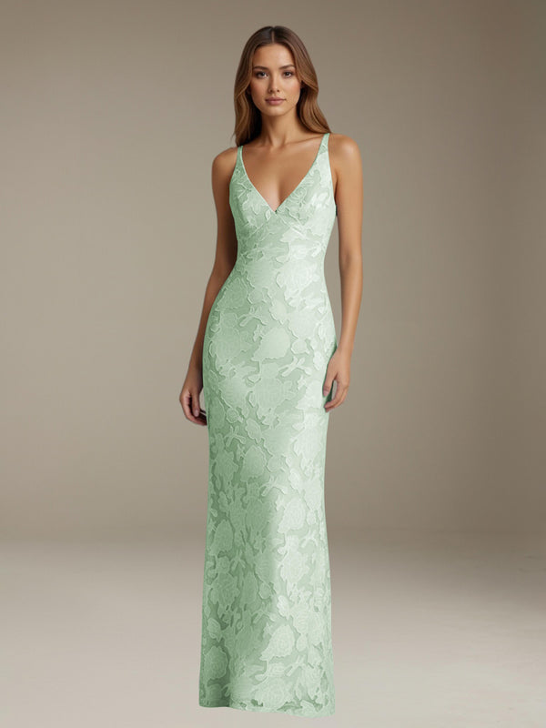 Mint Green Free Shipping Floral Lace Wedding Guest Dress V-Neck Sleeveless Floor Length Spring Style