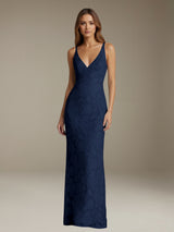 Free Shipping Floral Lace Wedding Guest Dress V-Neck Sleeveless Floor Length Spring Style