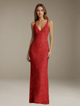 Free Shipping Floral Lace Wedding Guest Dress V-Neck Sleeveless Floor Length Spring Style