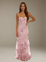 Free Shipping Floral Ruffle Prom Dress Spaghetti Straps Floor Length