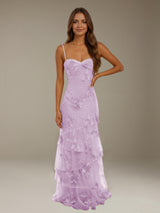 Free Shipping Floral Ruffle Prom Dress Spaghetti Straps Floor Length