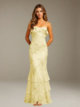 Free Shipping Floral Spaghetti Straps Prom Dress Floor Length