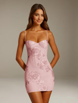 Free Shipping Floral Spaghetti Straps Sweetheart Mini Homecoming Dress