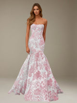 Floral Strapless Mermaid Prom Dress Floor Length