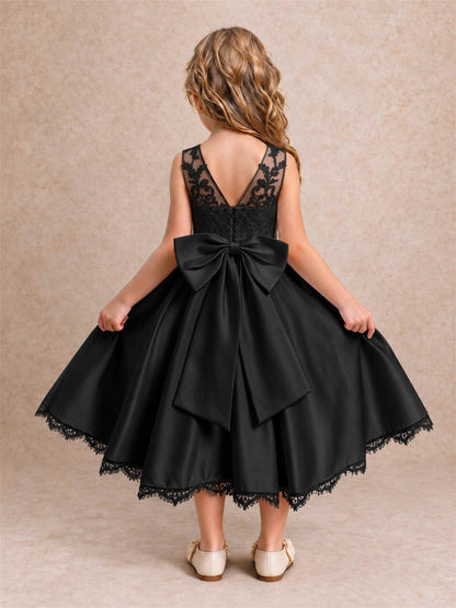 Flower Girl Dress Sleeveless Floral Lace Knee Length Lace Hem First Communion Dress
