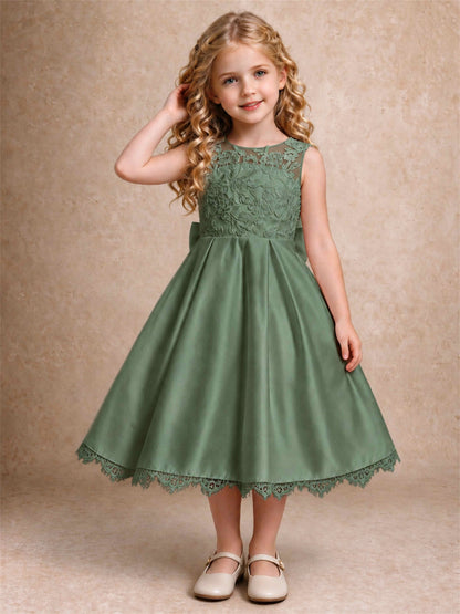 Flower Girl Dress Sleeveless Floral Lace Knee Length Lace Hem First Communion Dress