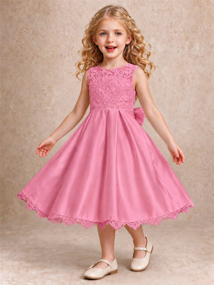 Flower Girl Dress Sleeveless Floral Lace Knee Length Lace Hem First Communion Dress