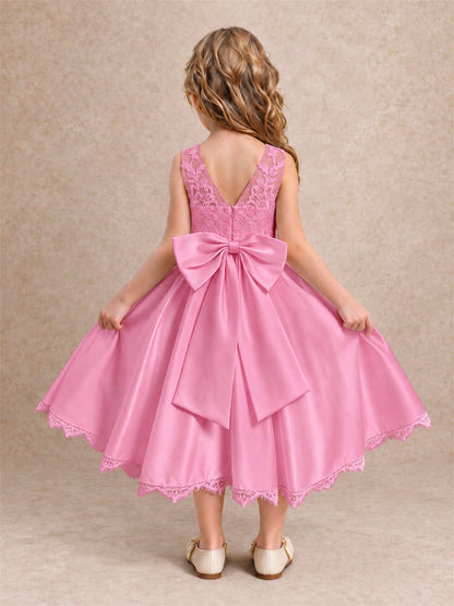 Flower Girl Dress Sleeveless Floral Lace Knee Length Lace Hem First Communion Dress