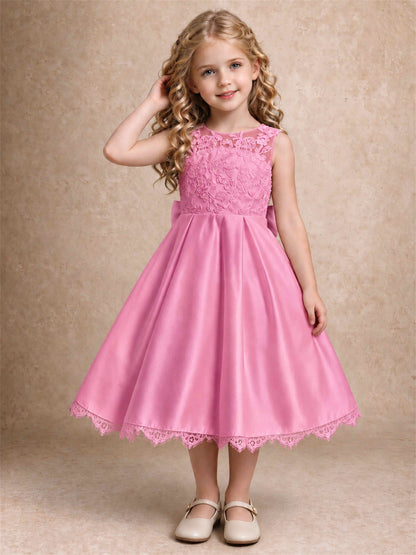 Flower Girl Dress Sleeveless Floral Lace Knee Length Lace Hem First Communion Dress