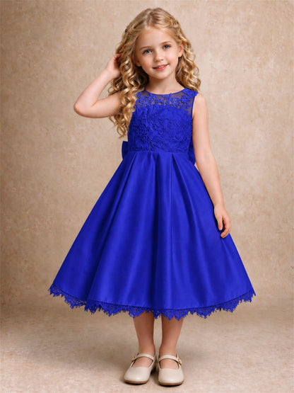 Flower Girl Dress Sleeveless Floral Lace Knee Length Lace Hem First Communion Dress