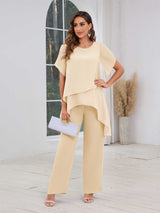 Flowing Short Sleeves Three Pieces Sequins Chiffon Mother Of The Bride Dresses