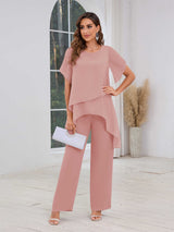 Flowing Short Sleeves Three Pieces Sequins Chiffon Mother Of The Bride Dresses