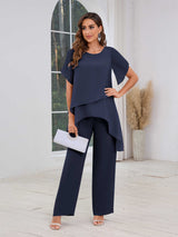 Flowing Short Sleeves Three Pieces Sequins Chiffon Mother Of The Bride Dresses