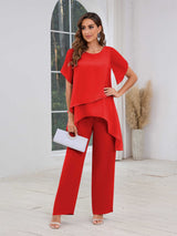 Flowing Short Sleeves Three Pieces Sequins Chiffon Mother Of The Bride Dresses