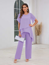 Flowing Short Sleeves Three Pieces Sequins Chiffon Mother Of The Bride Dresses