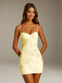 Free Shipping Floral Spaghetti Straps Sweetheart Mini Homecoming Dress