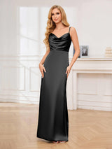 Glamorous Cowl Neck Spaghetti Straps Sheath Satin Bridesmaid Dresses
