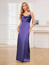 Glamorous Cowl Neck Spaghetti Straps Sheath Satin Bridesmaid Dresses