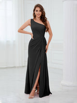 Glamorous One Shoulder Ruched Long Chiffon Bridesmaid Dresses