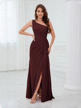 Glamorous One Shoulder Ruched Long Chiffon Bridesmaid Dresses