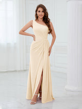 Glamorous One Shoulder Ruched Long Chiffon Bridesmaid Dresses
