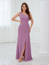 Glamorous One Shoulder Ruched Long Chiffon Bridesmaid Dresses