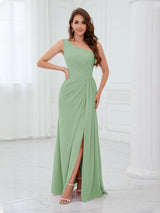 Glamorous One Shoulder Ruched Long Chiffon Bridesmaid Dresses