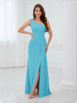 Glamorous One Shoulder Ruched Long Chiffon Bridesmaid Dresses