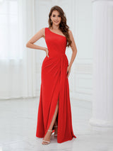 Glamorous One Shoulder Ruched Long Chiffon Bridesmaid Dresses