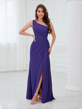 Glamorous One Shoulder Ruched Long Chiffon Bridesmaid Dresses