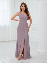 Glamorous One Shoulder Ruched Long Chiffon Bridesmaid Dresses