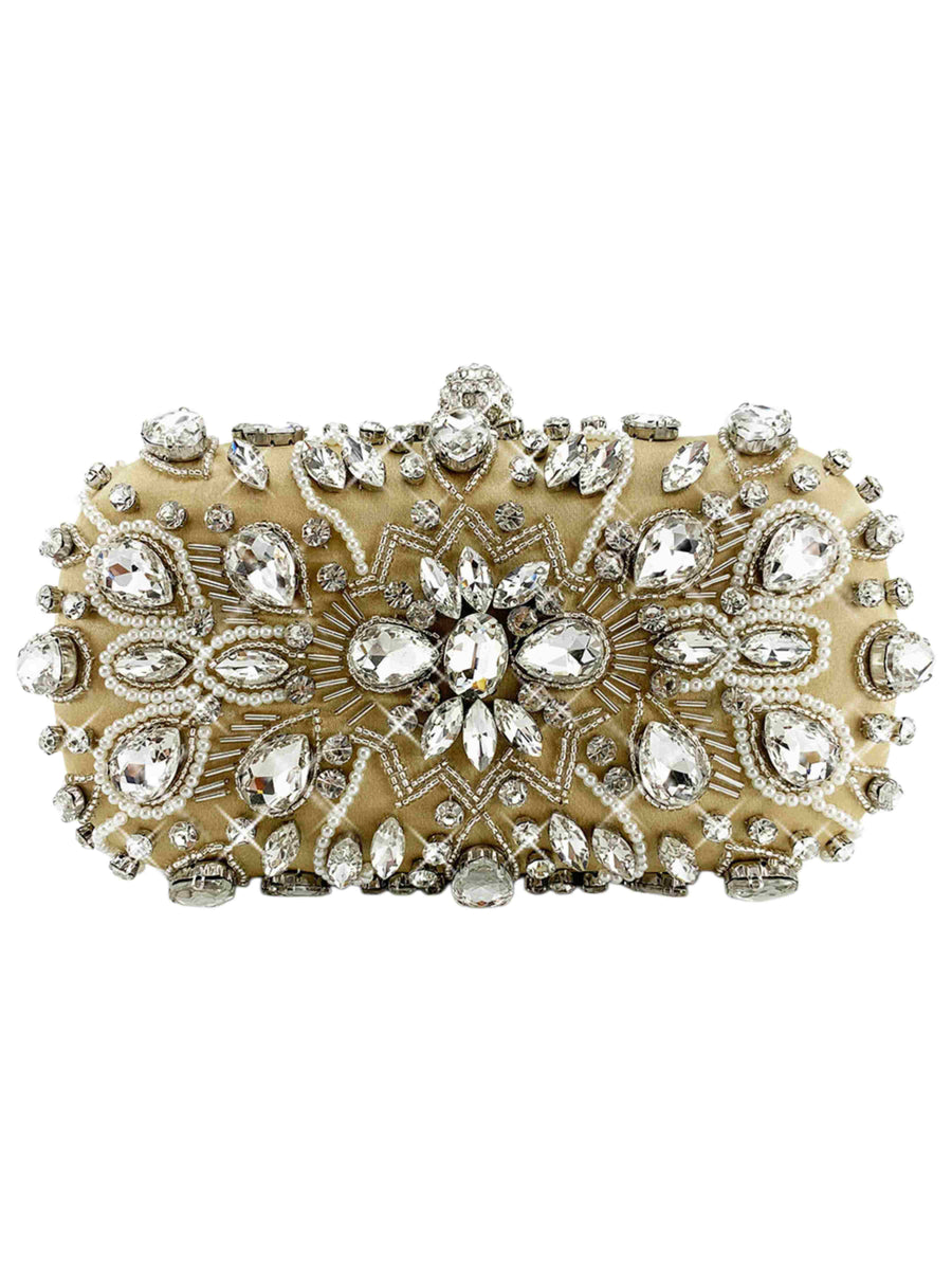 Light Yellow Glamorous Rhinestone Party Handbag