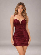 Glamorous Spaghetti Straps Sheath Sequins Short Homecoming Dresses