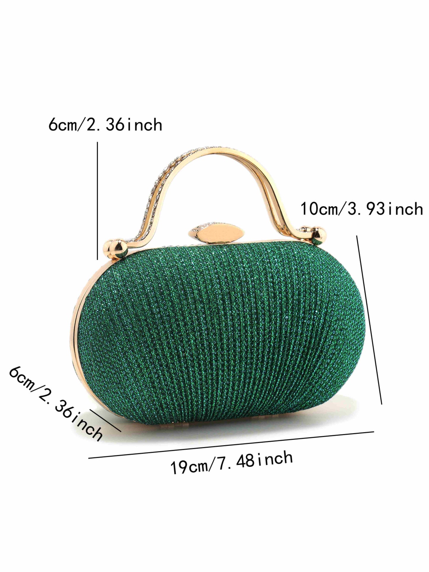 Glitter Evening Clutch Bag with Crystal Handle for Wedding, Prom & Formal Events