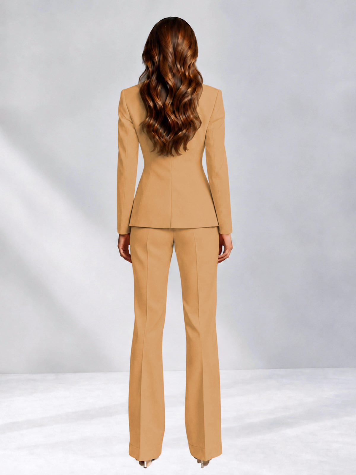 Gold 2 Pieces Slim Fit One Button Women's Suits for Commuting