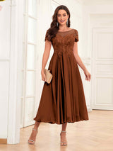 Gorgeous Illusion A-Line Tea Length Lace Mother Of The Bride Dresses