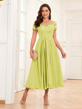 Gorgeous Illusion A-Line Tea Length Lace Mother Of The Bride Dresses
