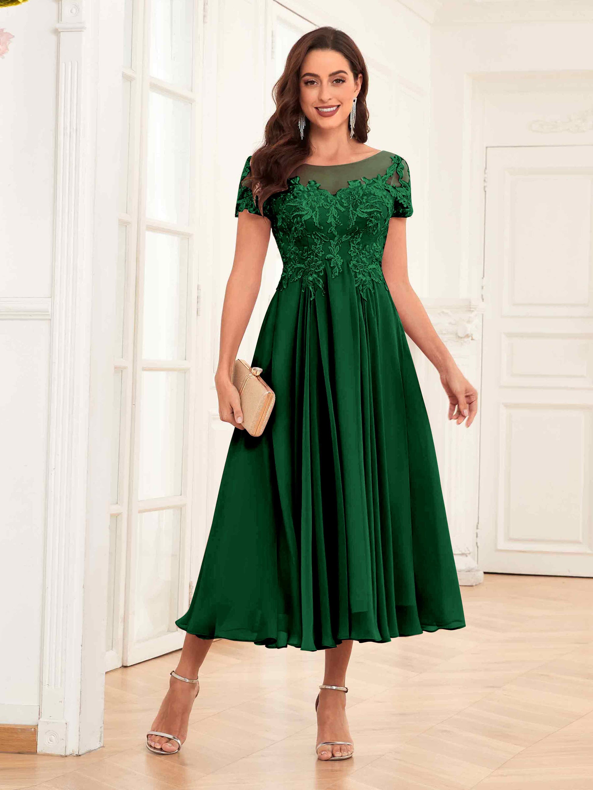 tea length green mother of the bride dresses Eva Fashion 3535 Ruffle Tea Length Cocktail Mother of the Bride Dress