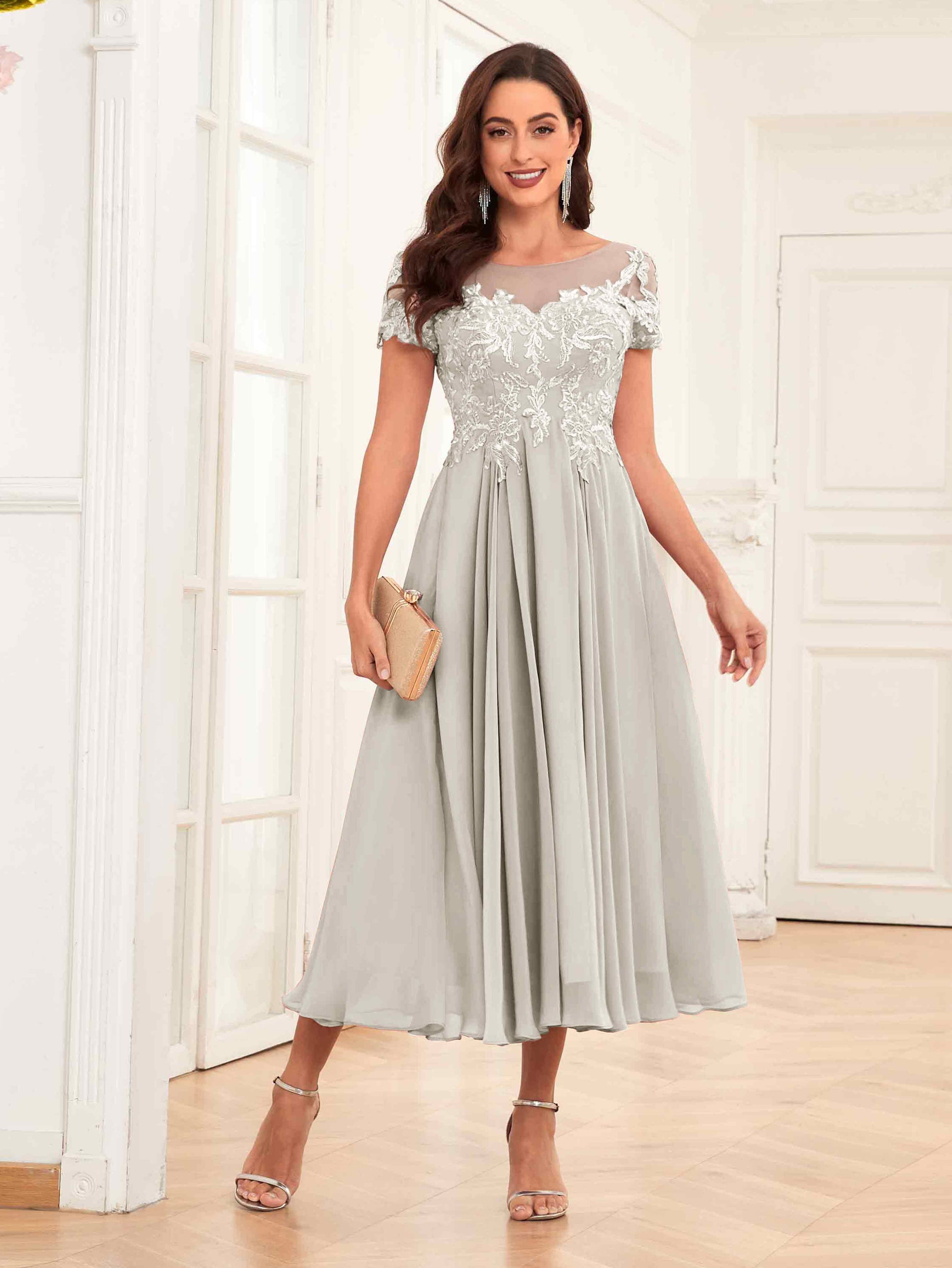 ivory lace mother of the bride dress Stacees Mother of the Bride or Groom Dresses Bateau 3/4 Sleeve Knee-Length Elastic Satin Jacket,Appliqued,Pleated