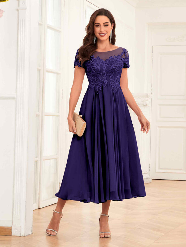 Regency Gorgeous Illusion A-Line Tea Length Lace Mother Of The Bride Dresses