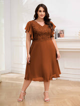 Grace-filled V-Neck Lace Appliques Chiffon Plus Size Mother Of The Bride Dresses