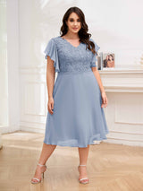 Grace-filled V-Neck Lace Appliques Chiffon Plus Size Mother Of The Bride Dresses