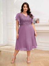 Grace-filled V-Neck Lace Appliques Chiffon Plus Size Mother Of The Bride Dresses