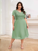 Grace-filled V-Neck Lace Appliques Chiffon Plus Size Mother Of The Bride Dresses