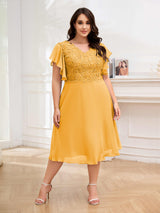 Grace-filled V-Neck Lace Appliques Chiffon Plus Size Mother Of The Bride Dresses