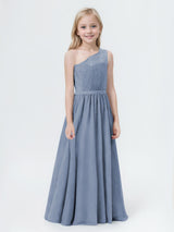 Graceful A-Line One Shoulder Chiffon Long Junior Bridesmaid Dresses
