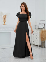 Graceful A-Line Slit Floor Length Chiffon Bridesmaid Dresses