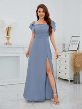 Graceful A-Line Slit Floor Length Chiffon Bridesmaid Dresses