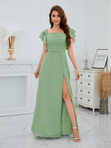Graceful A-Line Slit Floor Length Chiffon Bridesmaid Dresses