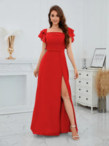 Graceful A-Line Slit Floor Length Chiffon Bridesmaid Dresses